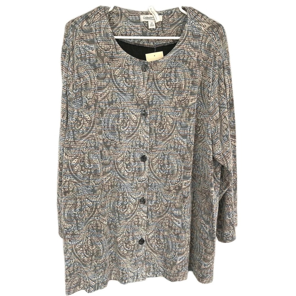 Vtg Coldwater Creek Cardigan Sweater Women 2X Multi Paisley Jacquard Button NWT